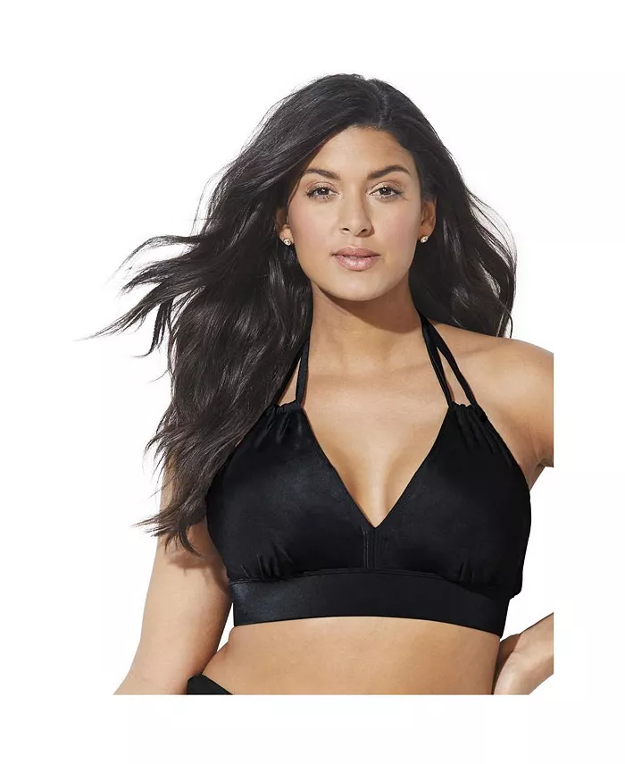 

Женский топ-бикини с петлей и завязками на шее Loop Strap Halter Swimsuits for All, черный