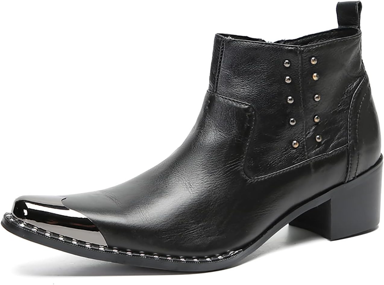 

Мужские ботинки Chelsea Santimon Mens, вечернее и повседневное платье, из натуральной кожи, с бусинами, молнией, металлическим квадратным носком, ботинки до щиколотки, модные для выпускного, черный