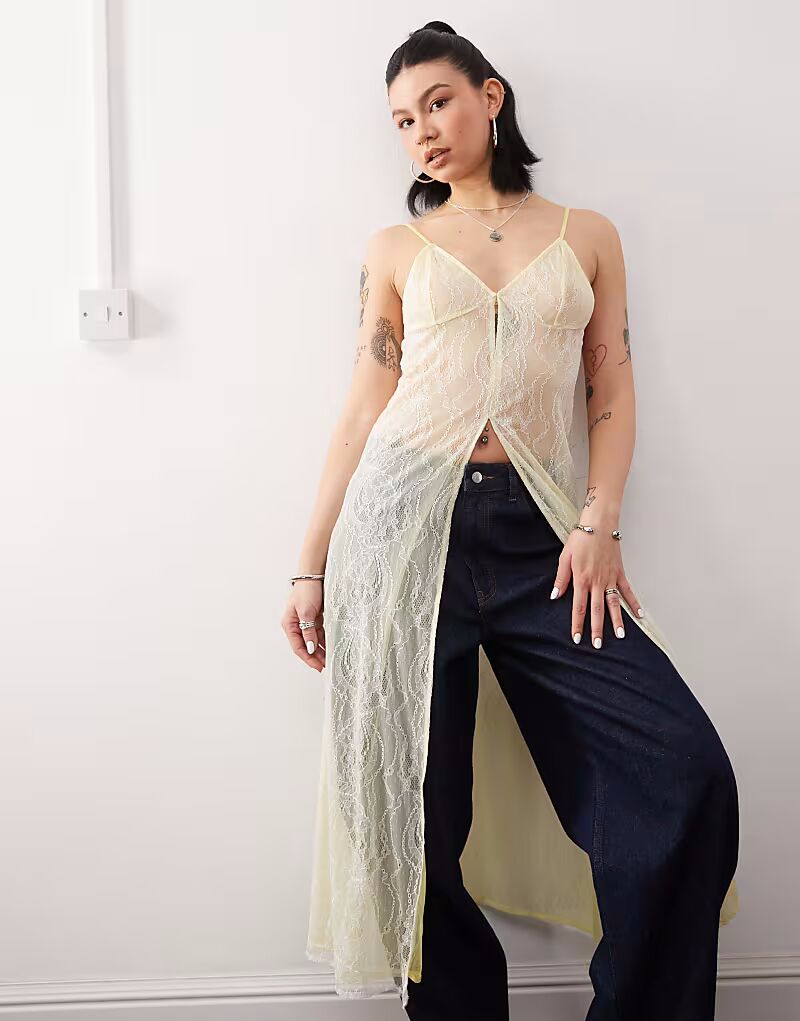 

Платье макси из сетчатого кружева желтого цвета Reclaimed Vintage