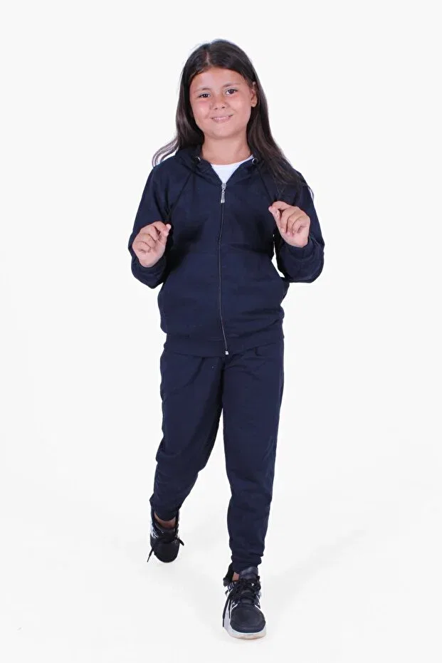 Детский спортивный костюм для девочек с принтом Plain Zipper Girl Tracksuit Panio Kids, Navy Blue