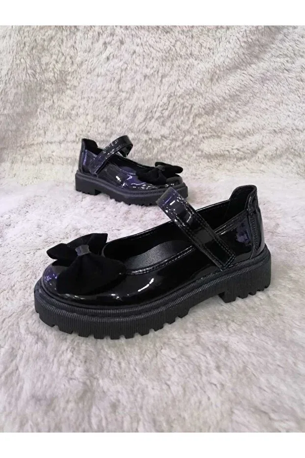 Детские балетки для девочек с бантом Özgür Kids, Black Rugan — фото 3