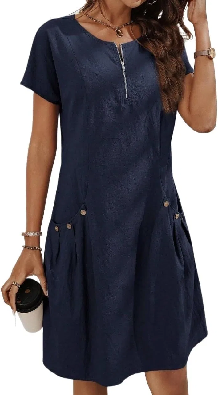 Женское повседневное платье-туника с коротким рукавом Navy Blue