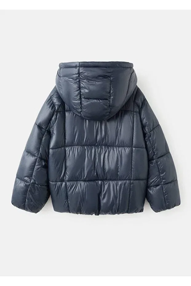 Детское пальто для девочек с капюшоном Mango Kids, Navy Blue — фото 4