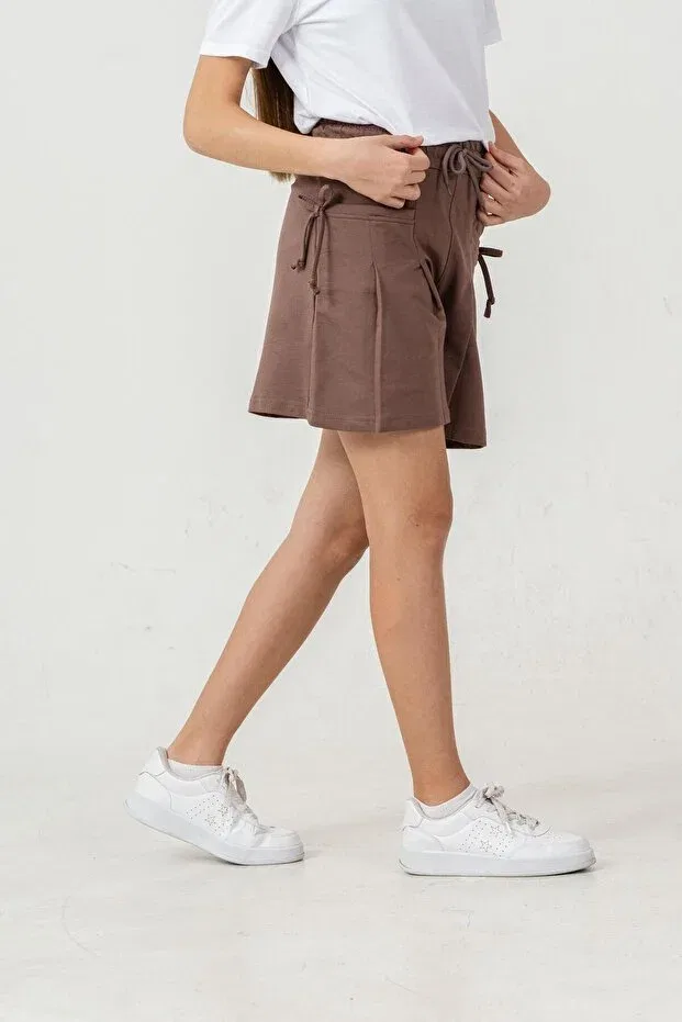 Детские шорты для девочек с принтом Life is good printed pockets bowknot Mışıl Kids, Brown — фото 4