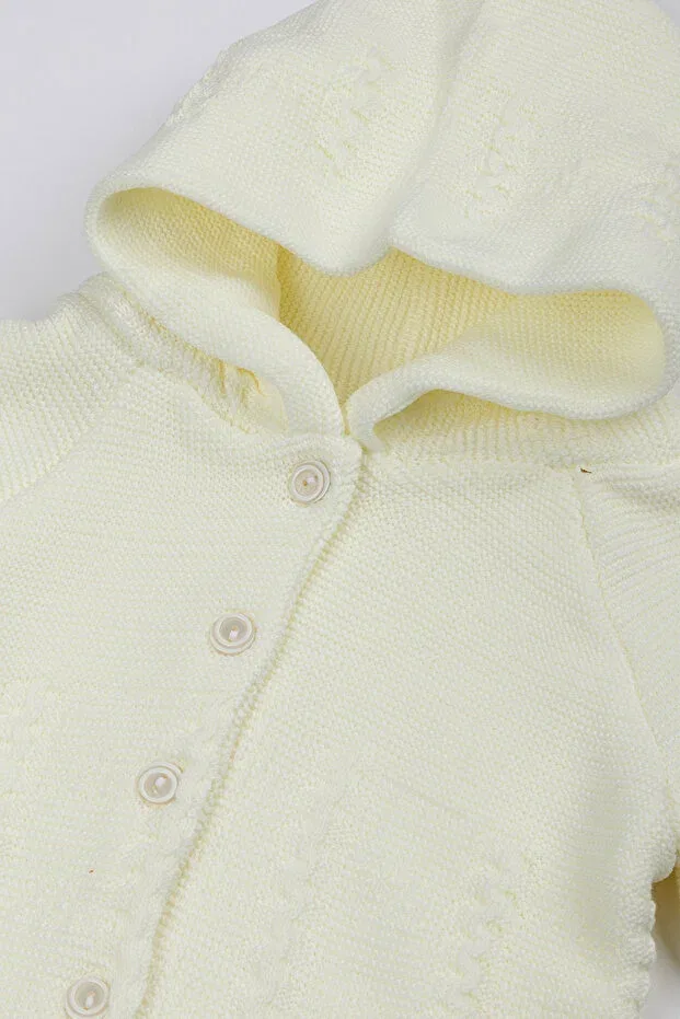 Детский кардиган с капюшоном Newborn hooded knitwear unisex pompom baby cardigan Yerli Baby, Nude Color — фото 2
