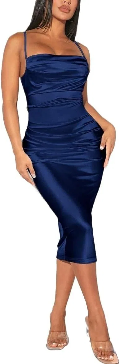Женское элегантное платье-ками с открытой спиной Satin, Navy Blue