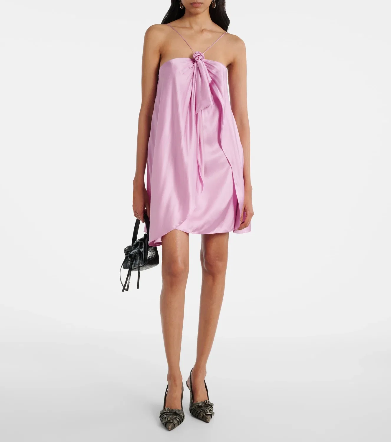 Мини-платье из атласа с оборками Acne Studios, Blush Pink — фото 2