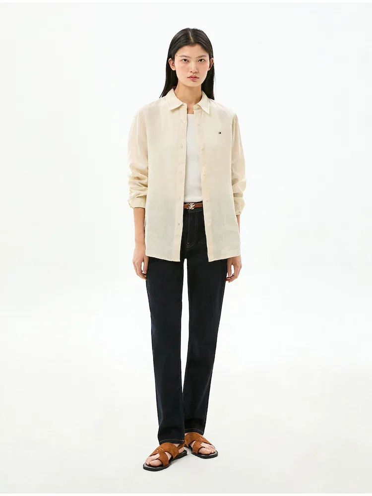 Рубашка с длинным рукавом из льна TOMMY HILFIGER, Beige — фото 2