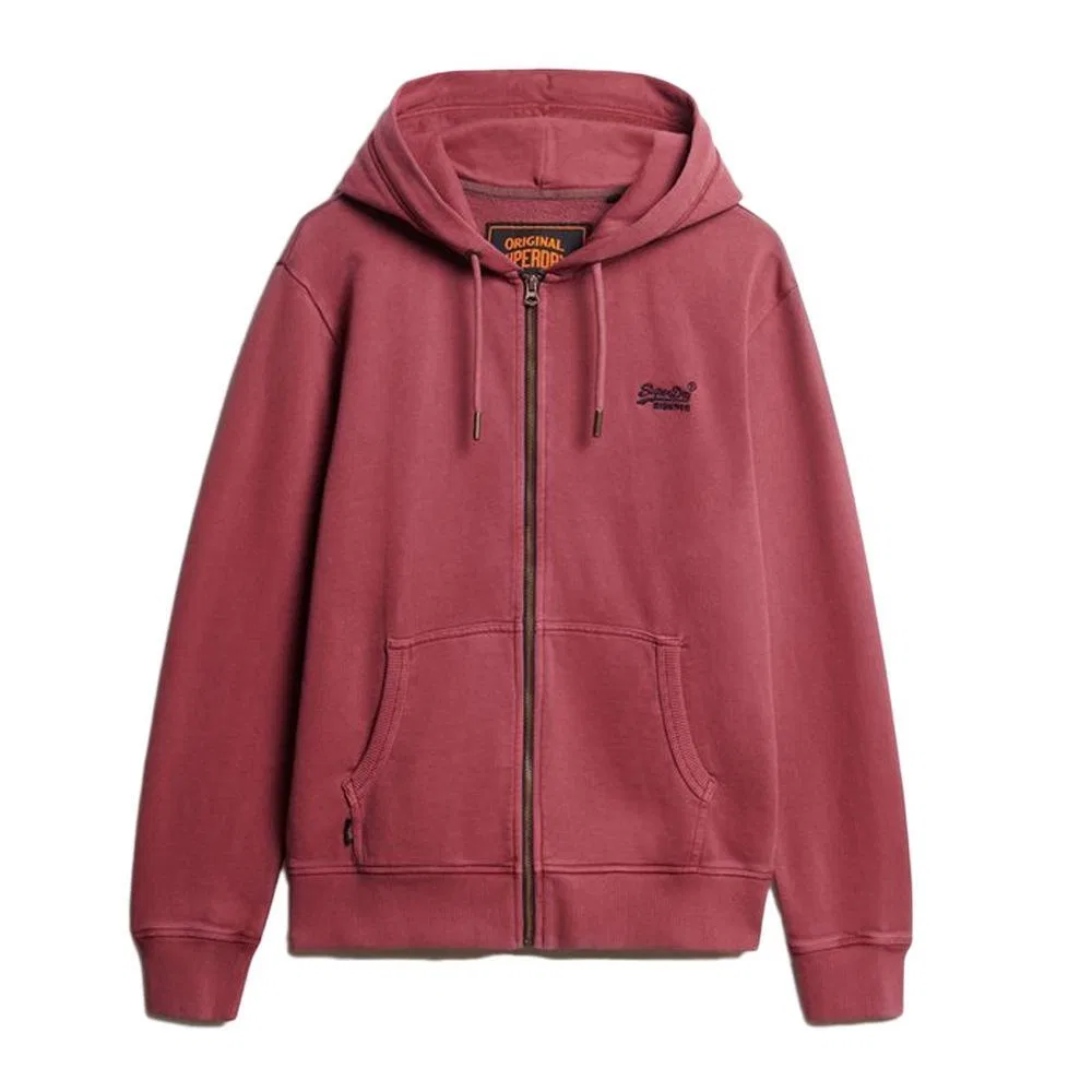 Мужское худи с капюшоном и молнией Essential Washed Ziphood Superdry, Karminrot — фото 4