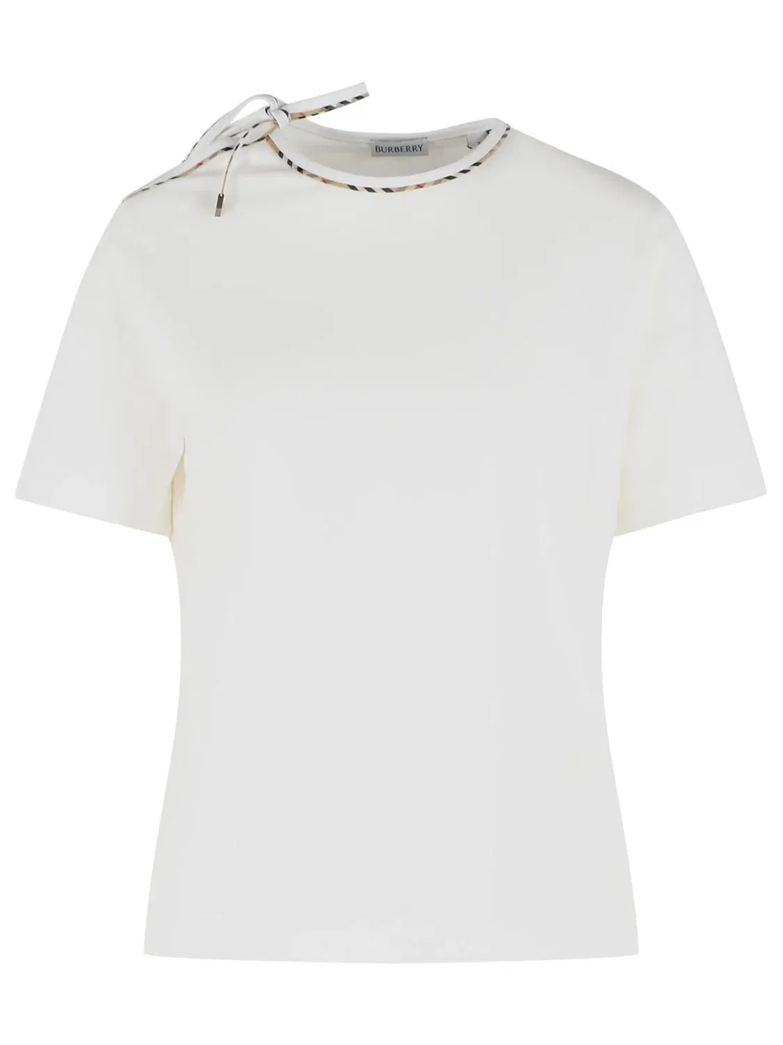 Женская футболка хлопковая с вырезом на плече Frankie Bow Burberry, White