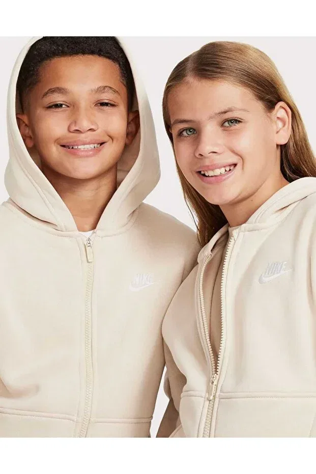 Детское худи с капюшоном из флиса для девочек Club fleece Nike, Beige — фото 4