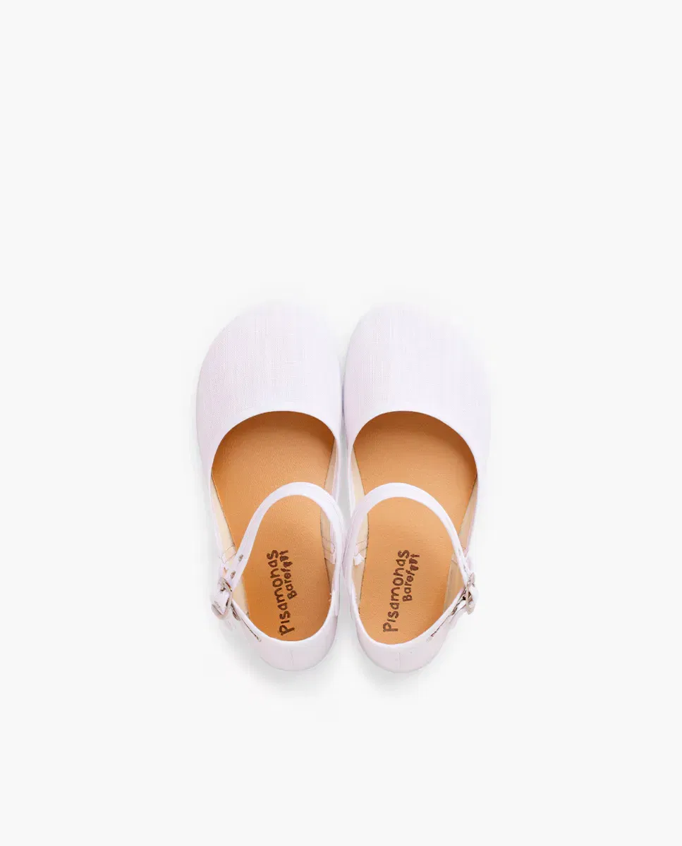 Детские туфли-лодочки barefoot из льна Merceditas Pisamonas, Blanco — фото 4