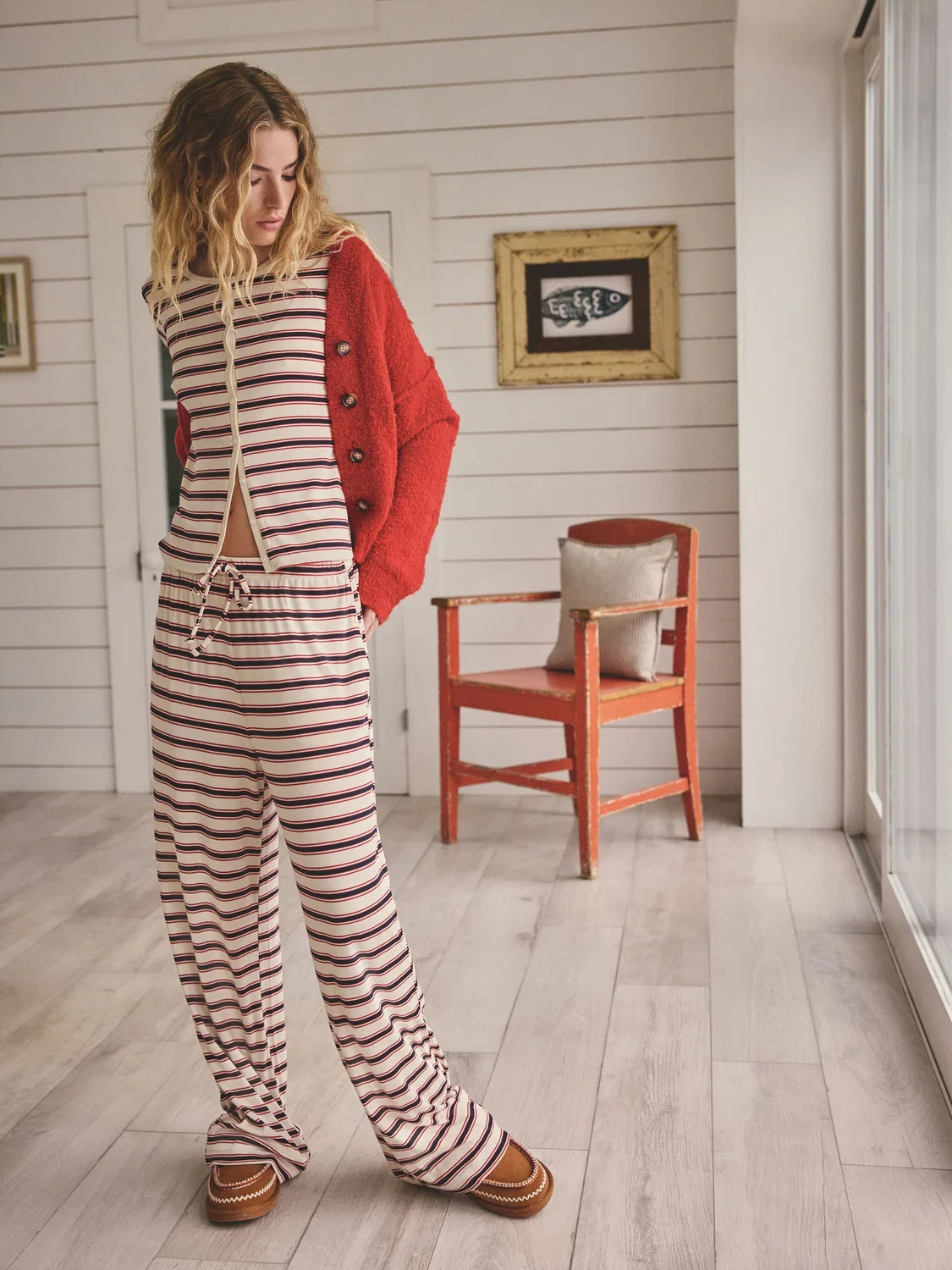 Пижама Red/Blue Stripe Ribbed Long Sleeve Next, красный/синий — фото 3