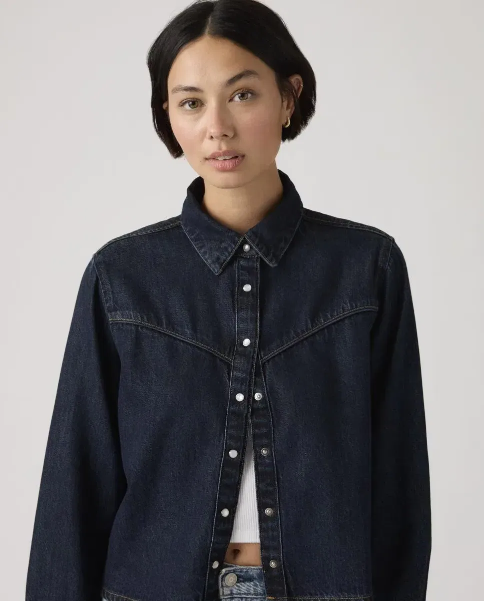 Женская джинсовая рубашка-кроп с длинным рукавом Levi's, Azul Índigo — фото 3