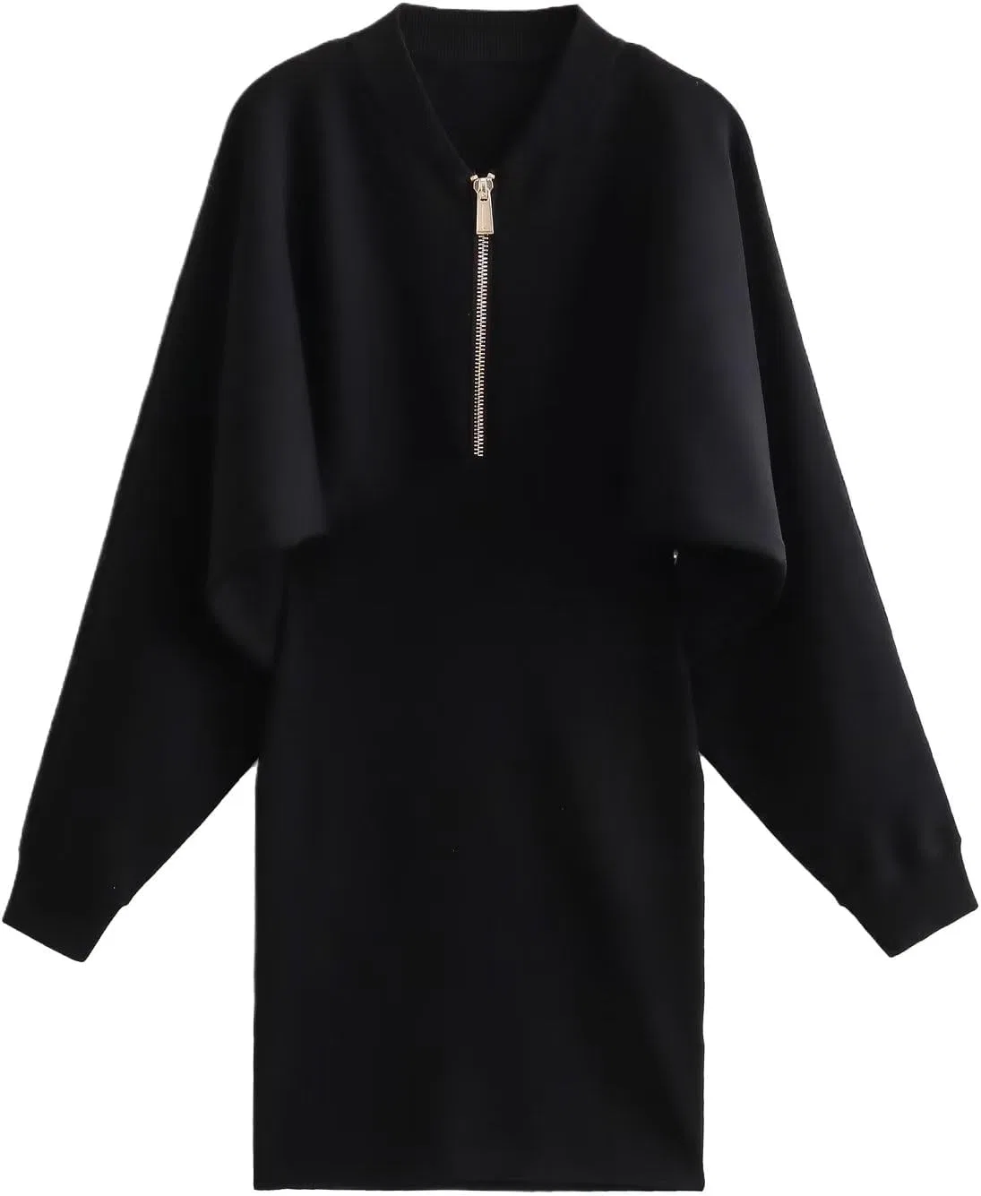 Женское мини-платье с молнией Bodycon O-Neck, Black