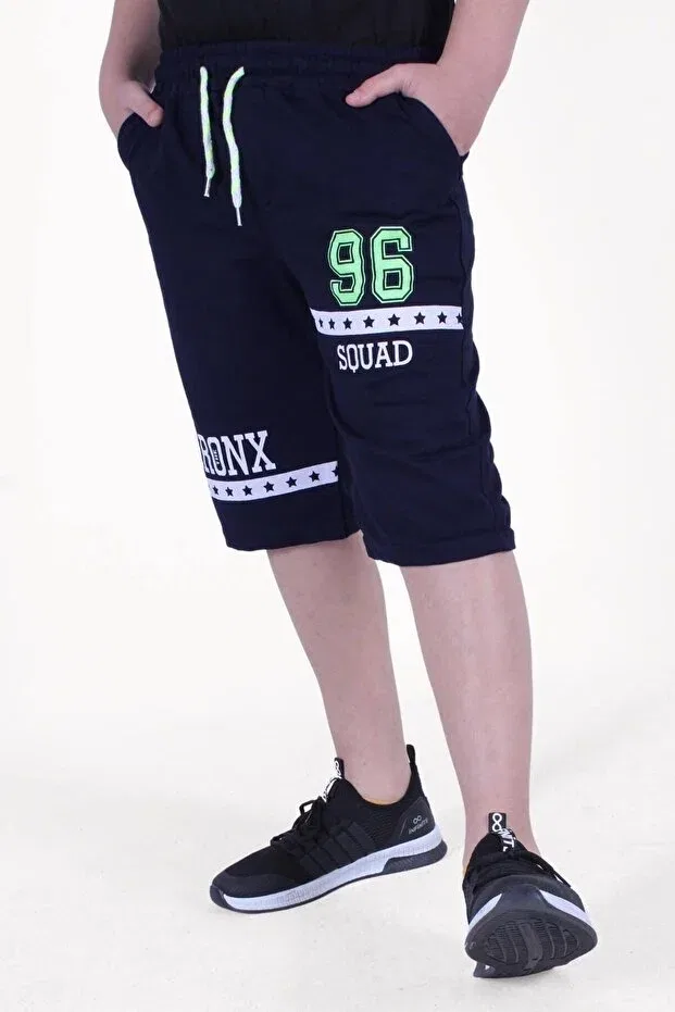 Детские шорты для мальчиков с принтом Bronx Text Printed Fyk Kids, Navy Blue — фото 3