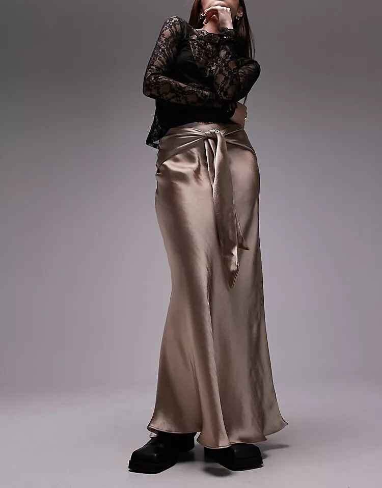 

Юбка Topshop Tie Front Circle Satin, темно-розовый