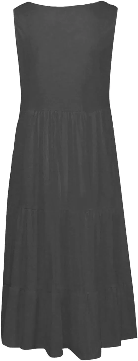 Женское пляжное платье-туника с рюшами Sleeveless Loose Beach Ruffle Tiered Sundress, Dark Gray — фото 4