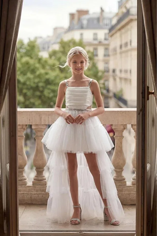 Детское платье для девочек с открытыми плечами Butikhappykids, White