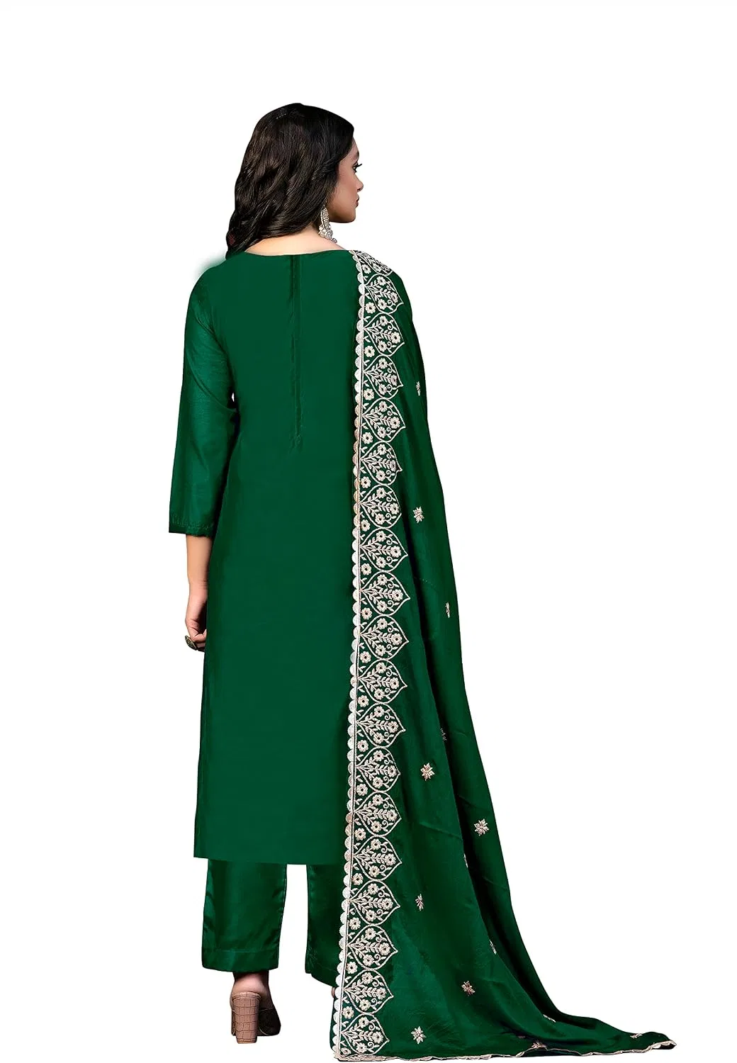 Женский индийский курта-палаццо-сет с вышивкой DIVA COUTURE, Green — фото 2