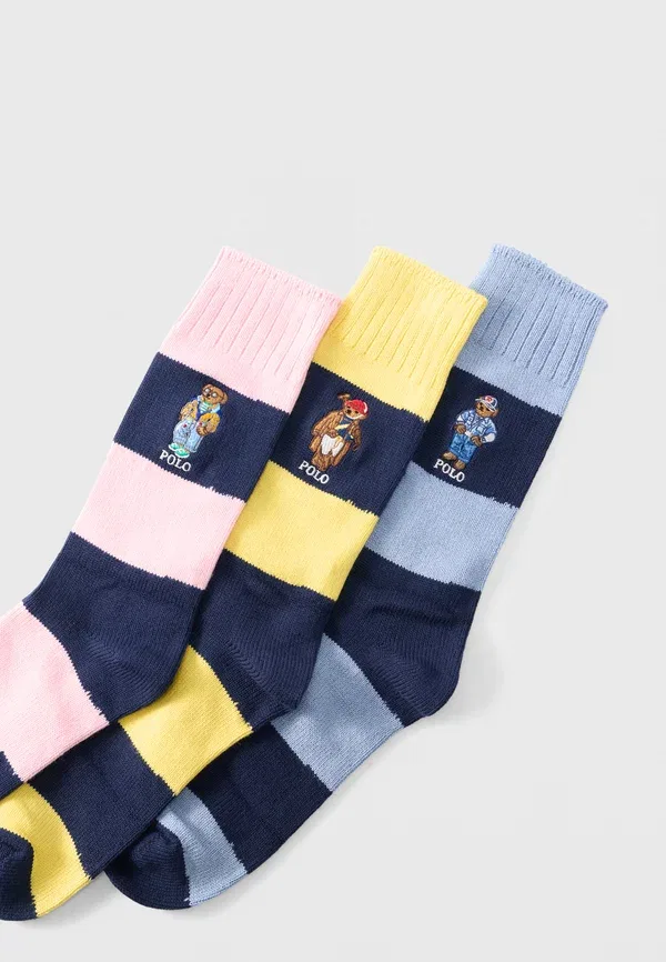 Комплект носков 3 шт, хлопок, Crew gift box 3 pack, Polo Ralph Lauren, yellow/blue/pink, синий/желтый/розовый — фото 3