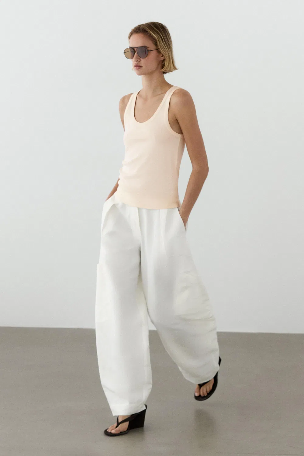 Футболка без рукавов, 100% хлопок Massimo Dutti, бежевый — фото 3