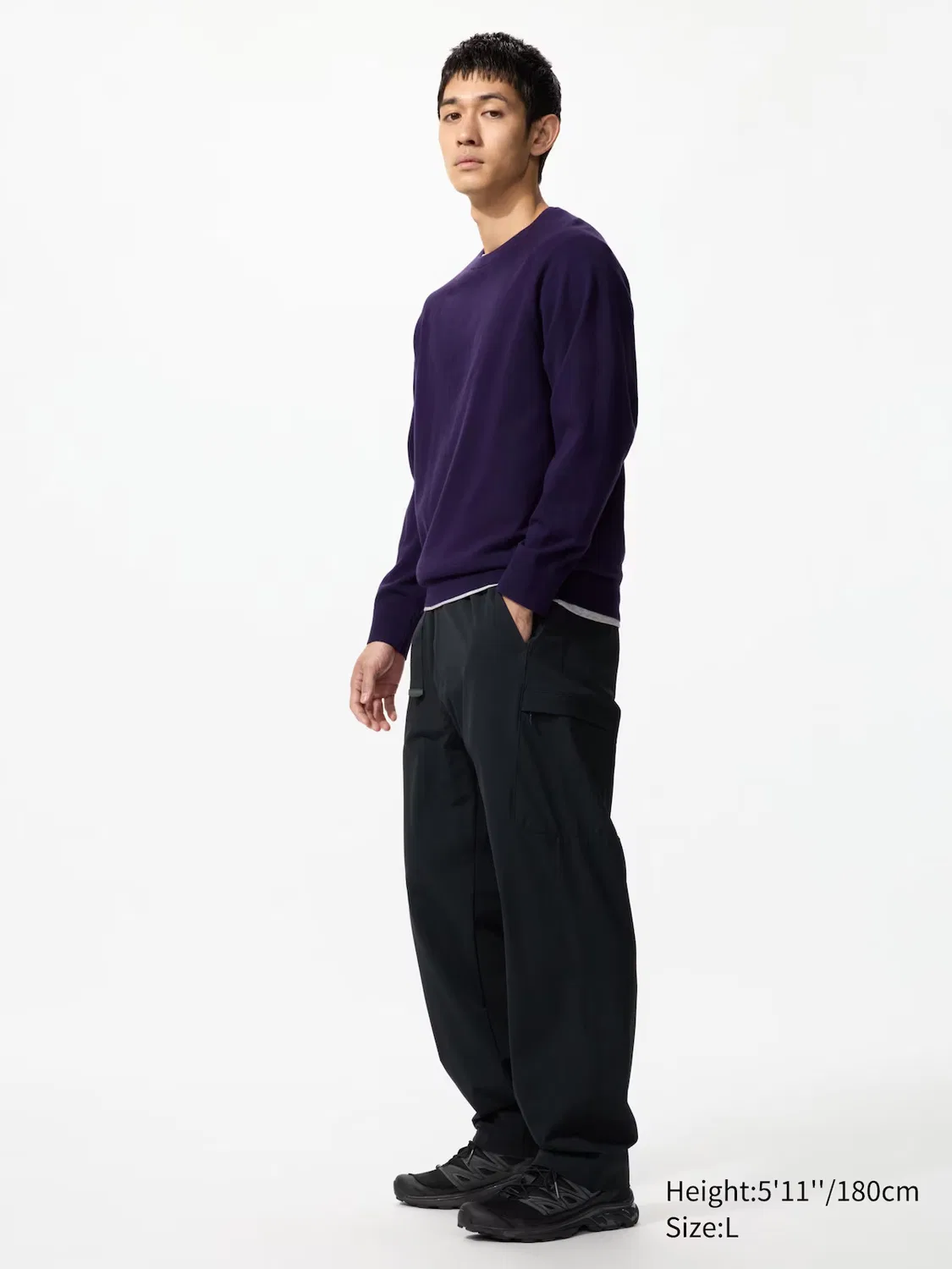 Брюки Uniqlo, с декоративной пряжкой пояса, черный
