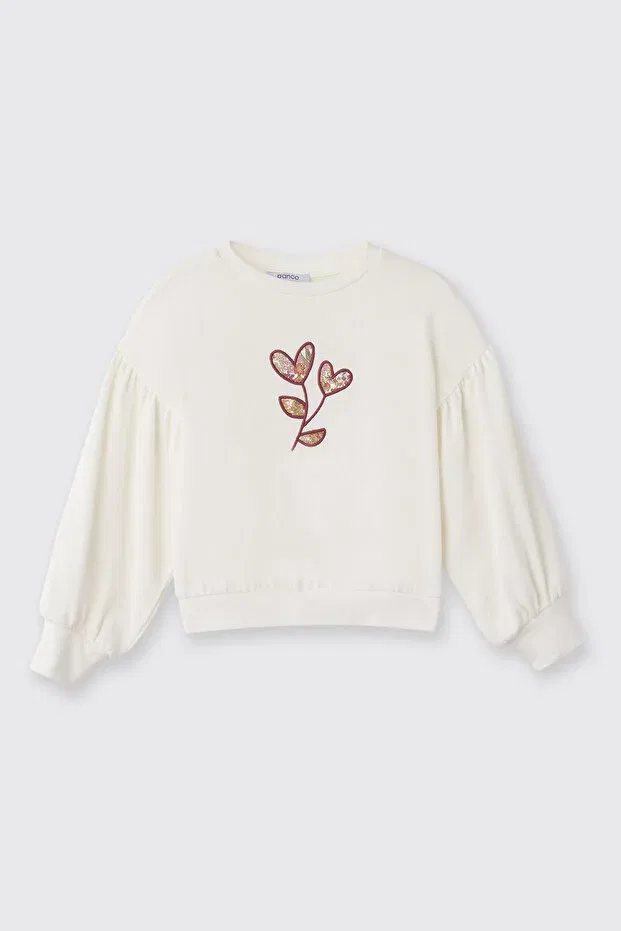 Детские свитшот для девочек с вышивкой Made With Liberty Fabric, Ekru — фото 3