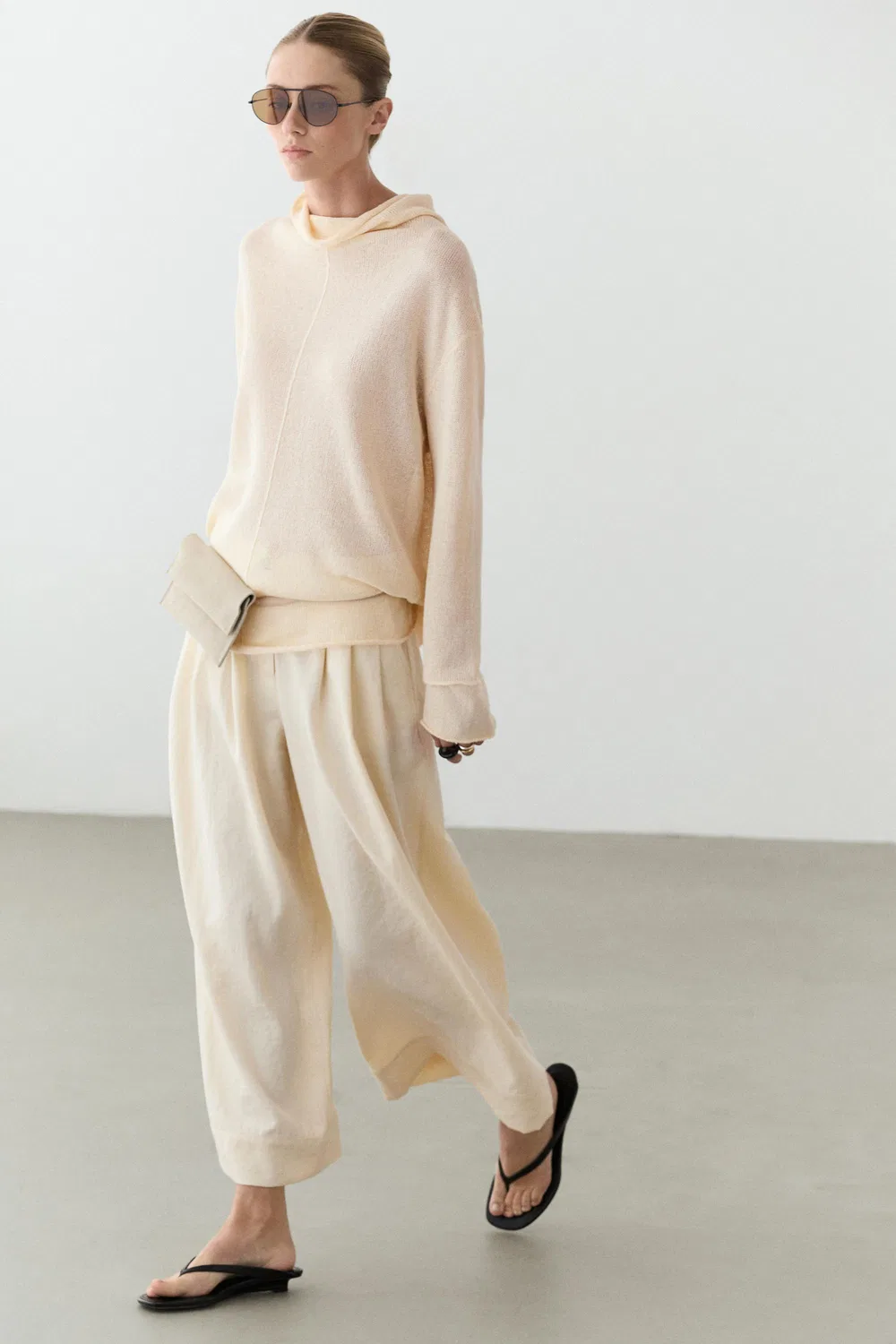Свитер Massimo Dutti Хлопковый вязаный с ажурной отделкой, кремовый — фото 3