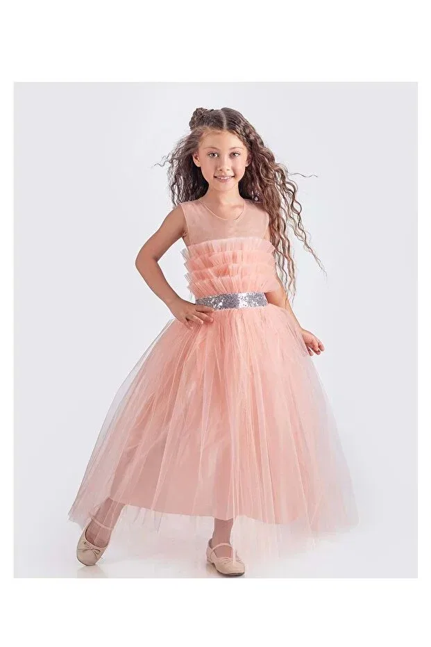 Детское платье для девочек без рукавов Sapes model back gipeli tulle girls' strappy satin evening dress mnk0618 somon Mnk Baby&Kids, Somon