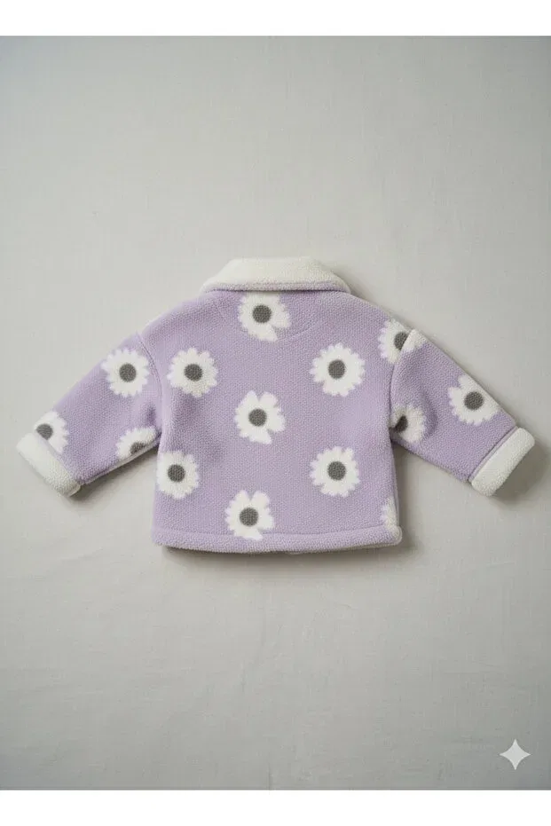 Детское пальто для девочек с принтом Floral girl's welsoft plush jacket Canini, Lilac — фото 2