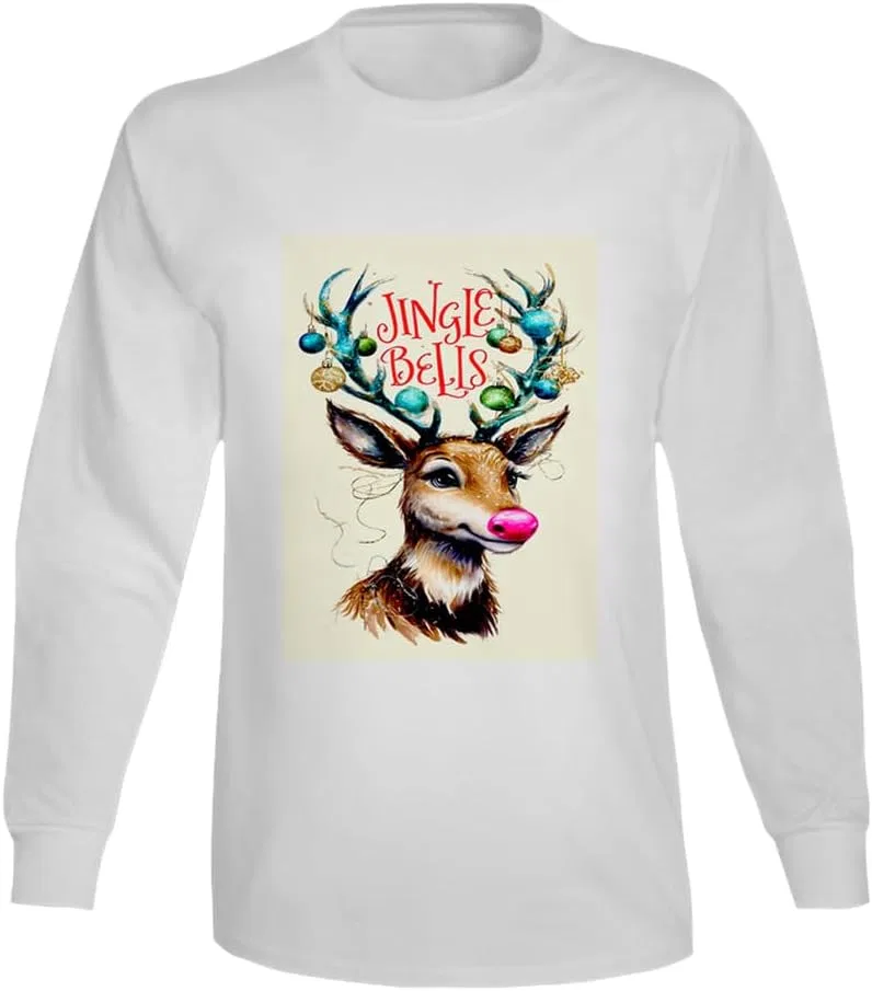Мужская футболка с длинным рукавом с принтом оленя Рудольфа Generic, White