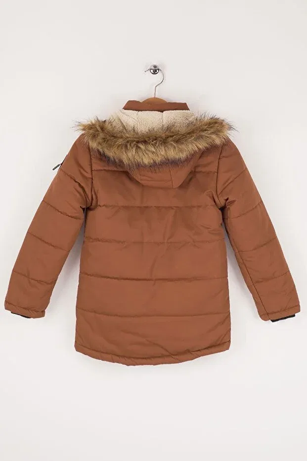 Детское зимнее пальто для мальчиков с капюшоном Mika Bebek & Çocuk, Brown — фото 4