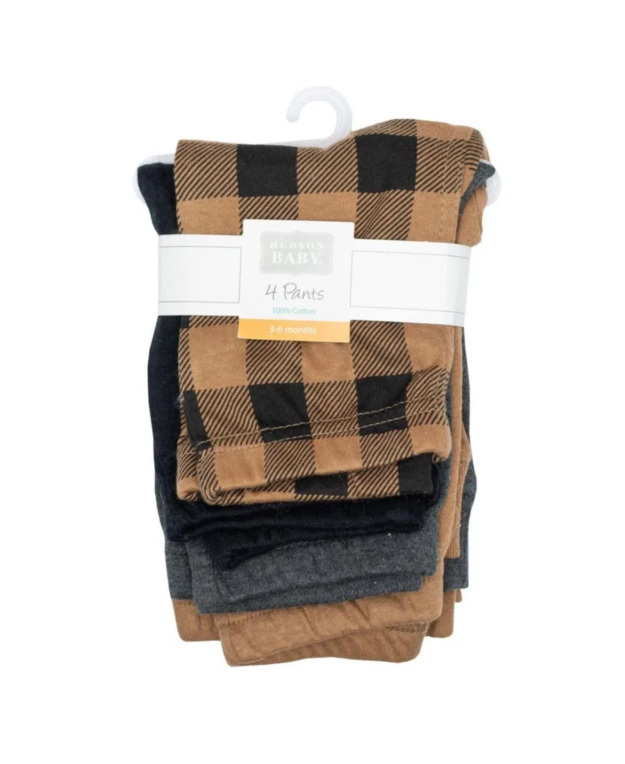 Детские хлопковые штаны и леггинсы с принтом, модель Plaid Hudson Baby, Brown Black Plaid — фото 3