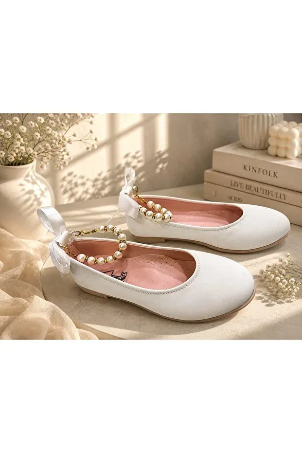 Детские балетки для девочек без застежки Plain Tarçin, White
