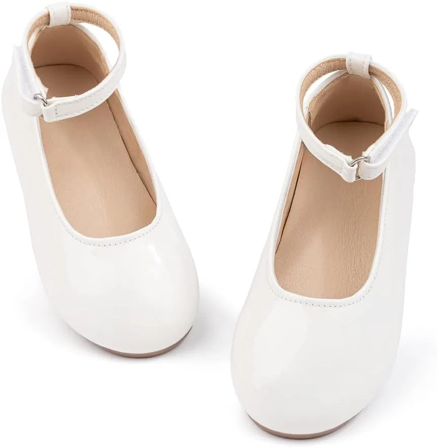 Детские балетки для девочек с ремешком на щиколотке Mary Jane Flats GOJERP, White