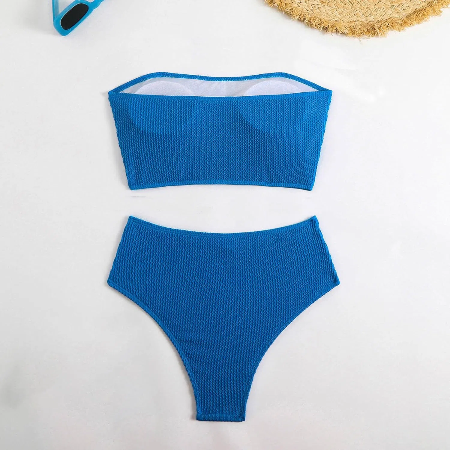 Женский бандо-бикини с текстурированным топом, High Waisted, Blue — фото 3