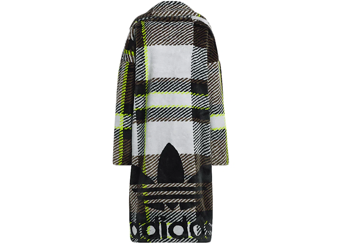 Унисекс куртка из искусственного меха с принтом Plaid Faux Fur Jacket Adidas, Light Solid Grey/Black/Brown/Semi Solar Slime