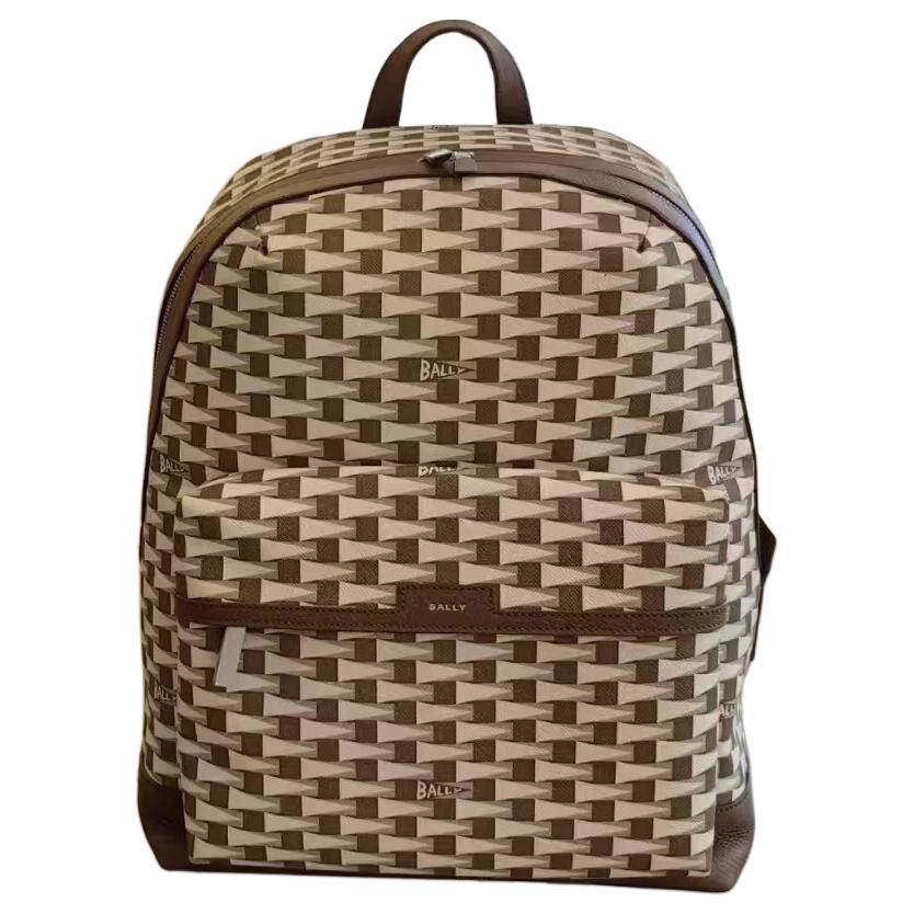 

BALLY Кожаный рюкзак мужской коричневый и бежевый, Brown & Beige