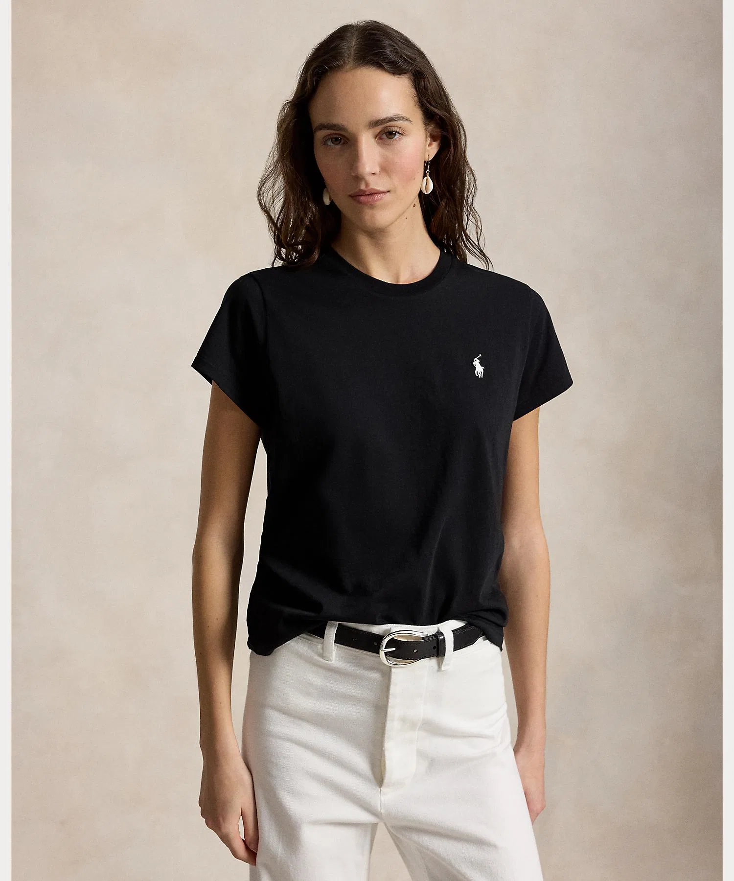 Женская футболка POLO RALPH LAUREN хлопковая с круглым вырезом чёрная