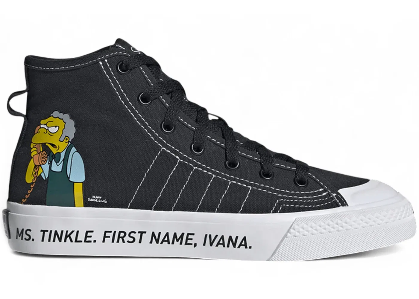 Детские кроссовки с принтом Adidas Nizza Hi RF The Simpsons Pranks On Moe, Core Black Core Black Cloud White