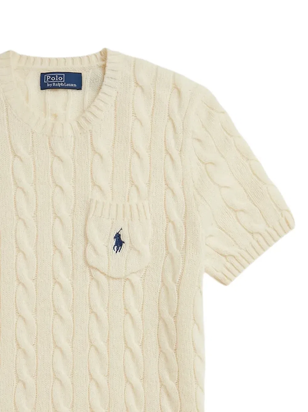 Свитер фактурной вязки с короткими рукавами Polo Ralph Lauren, бежевый — фото 2