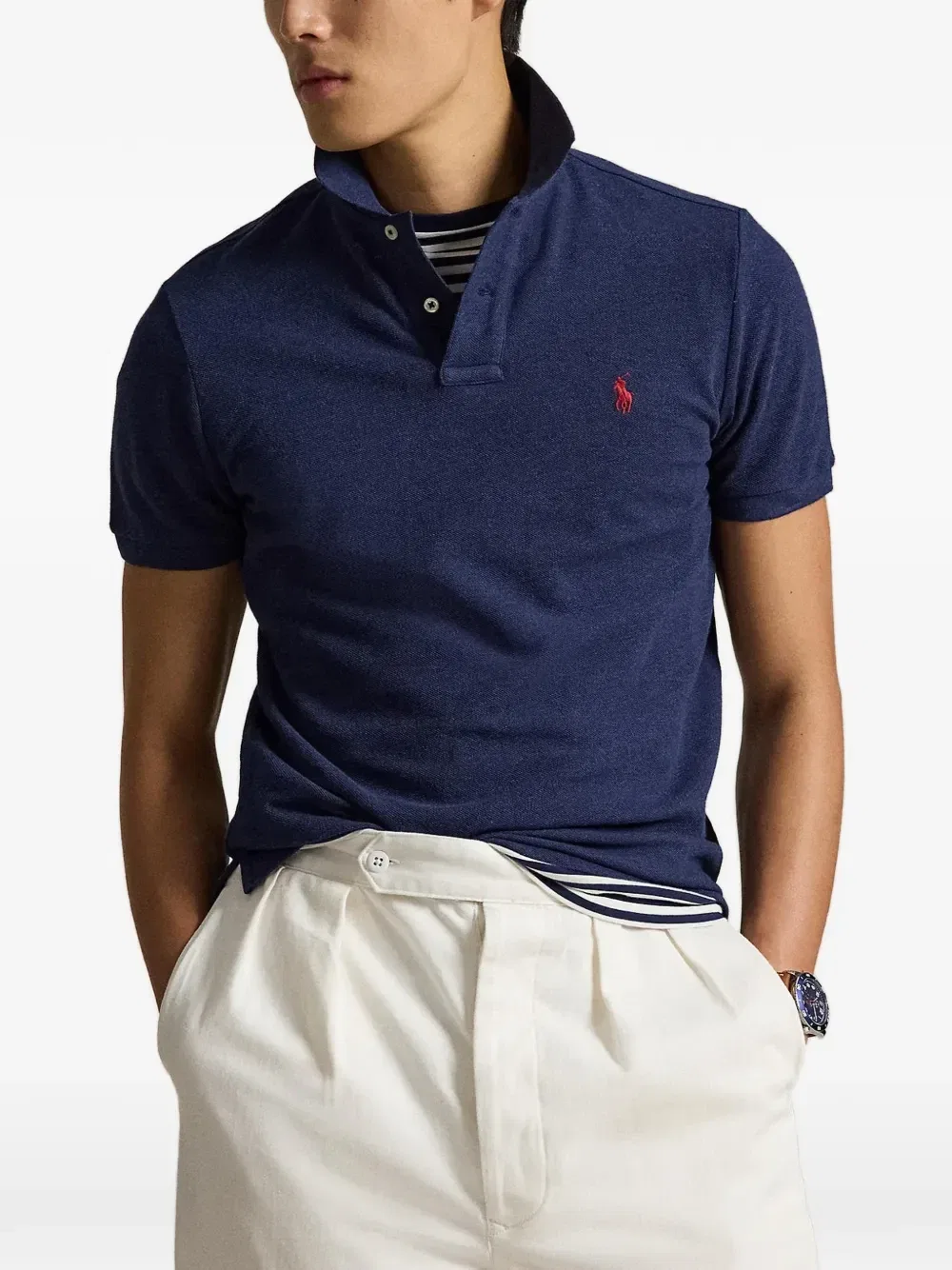 Рубашка-поло из пике с вышитым логотипом Polo Ralph Lauren, синий — фото 2