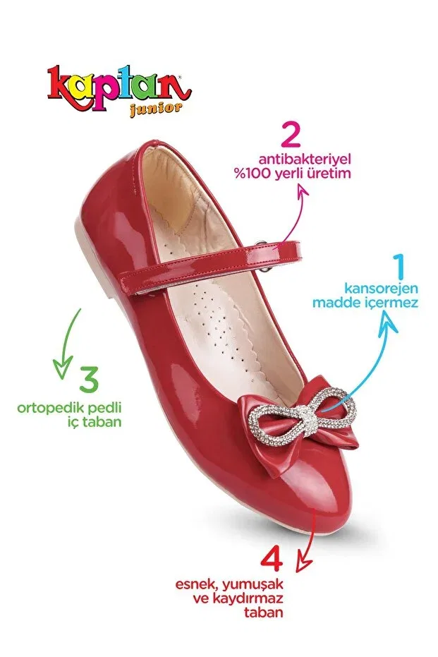 Детские ортопедические балетки для девочек с коротким каблуком Kaptan Junior, Red — фото 3