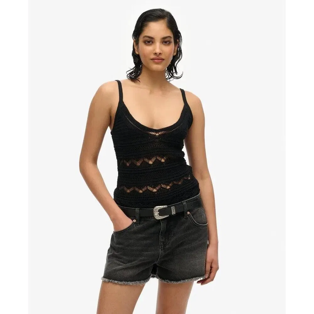 Женский хлопковый топ Caraco Superdry, Schwarz — фото 2
