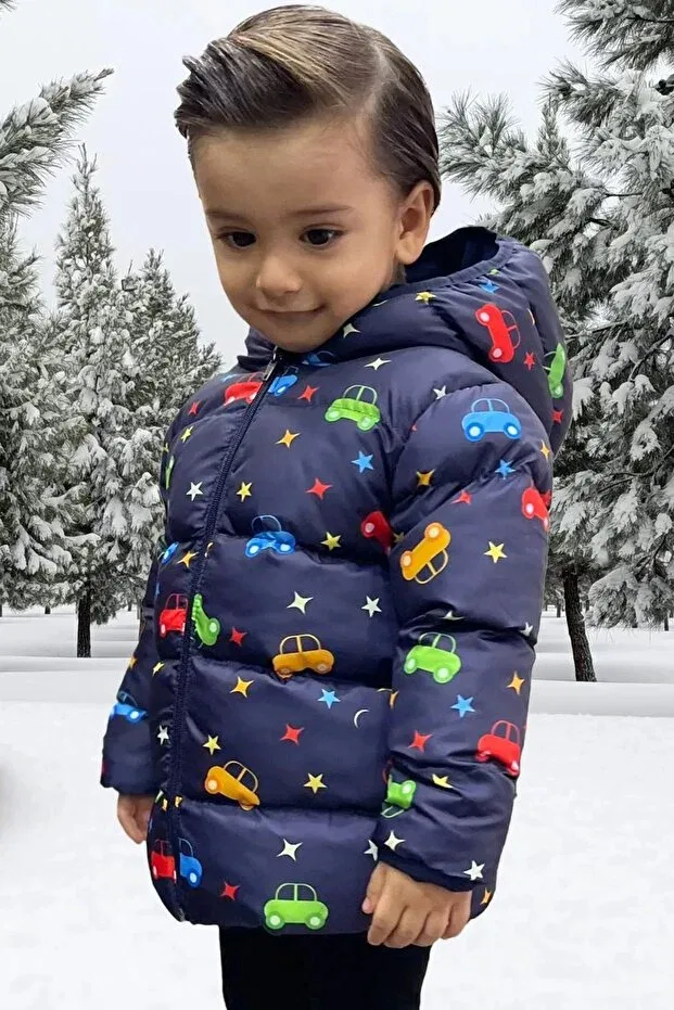 Детская куртка для мальчиков с принтом Boys' fleece hooded car star moon pattern winter puffer jacket & coat & parka Freemen, Digital Printed — фото 3