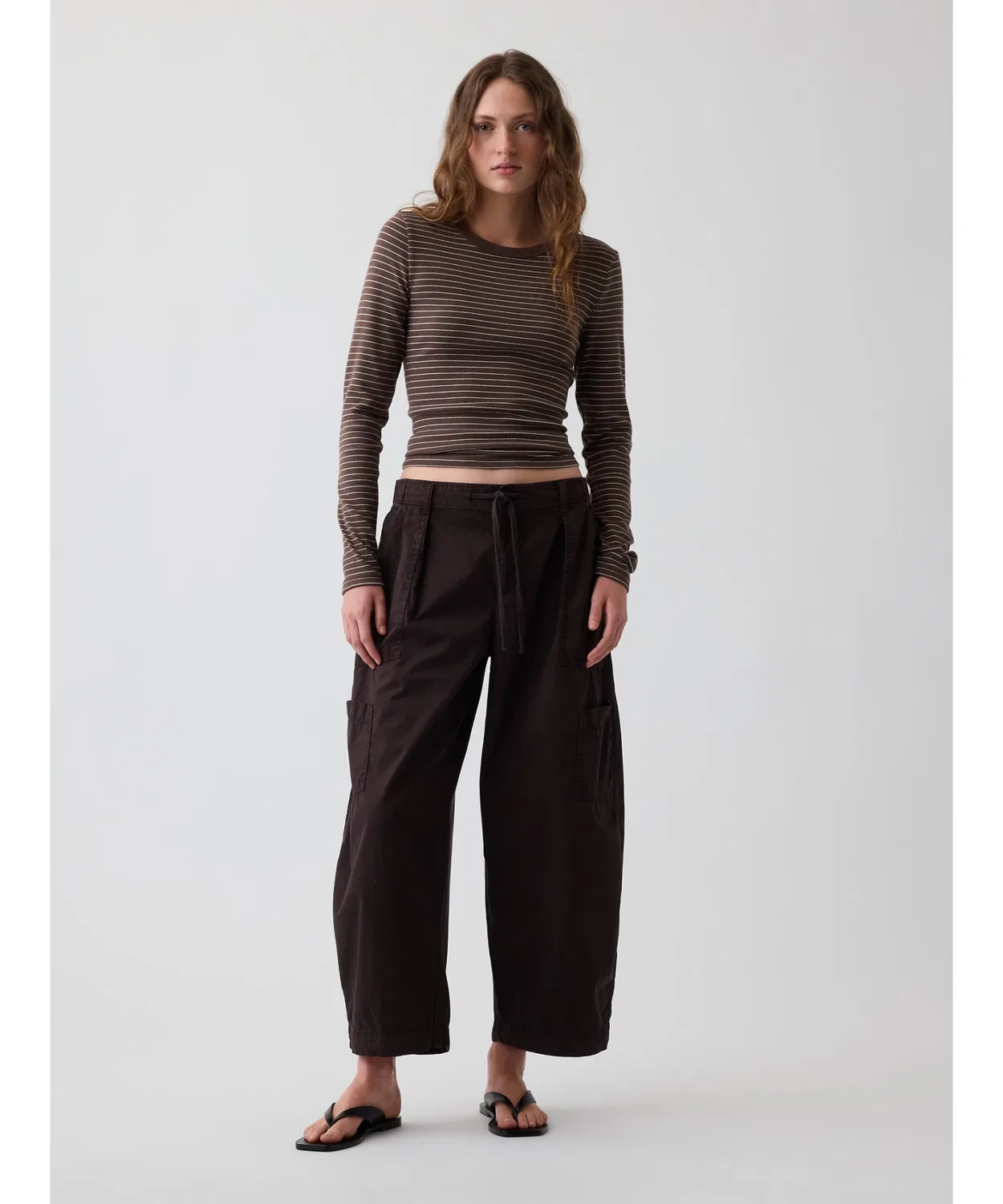Женские брюки-парашют свободного кроя мид-райз GAP, Brown
