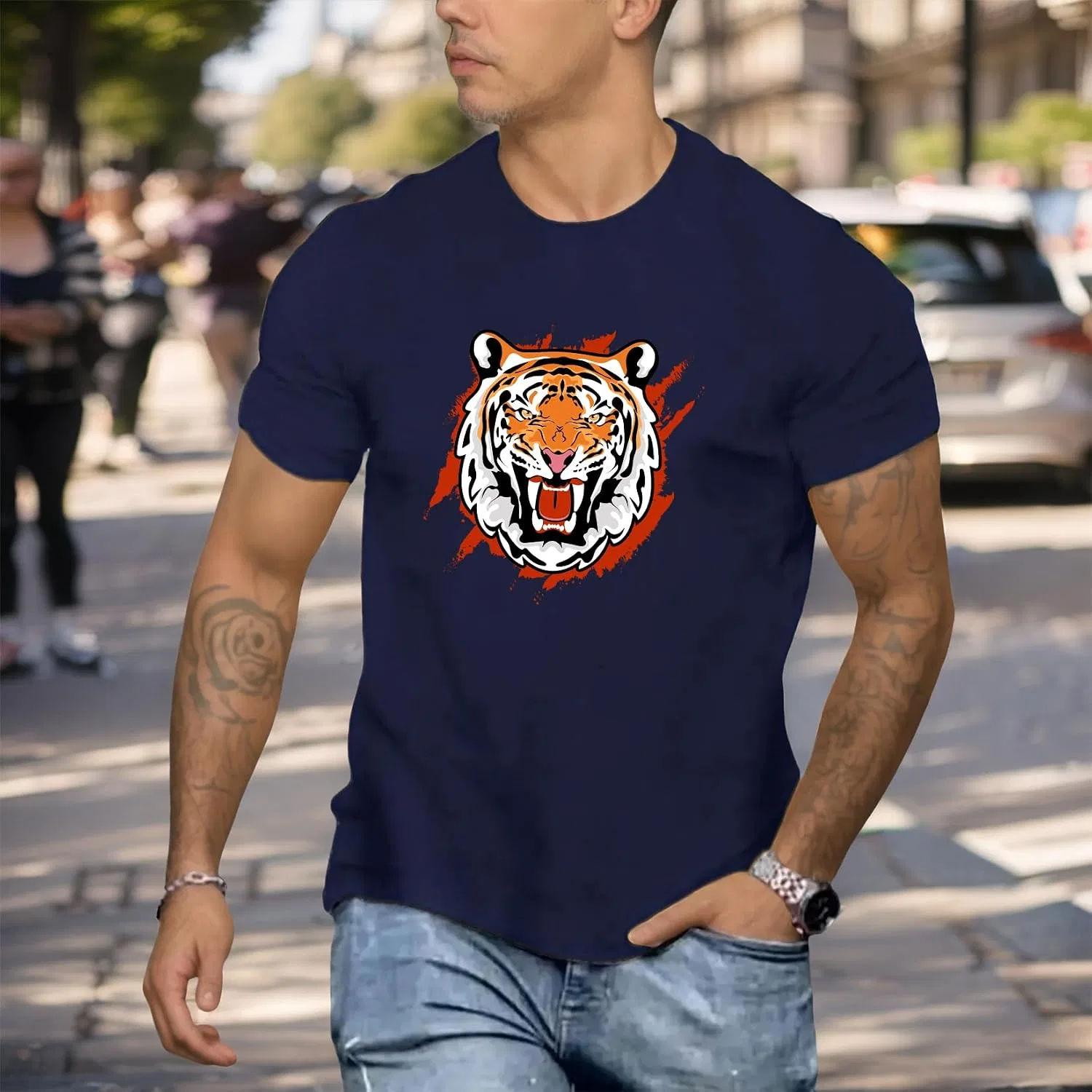 Мужская футболка с графическим принтом Tiger U78, Navyblue — фото 2