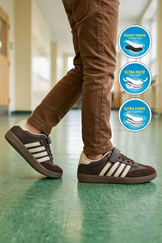 Детские спортивные туфли для девочек на липучке Lafonten 753 f, Coffee-Beige Ayakmod