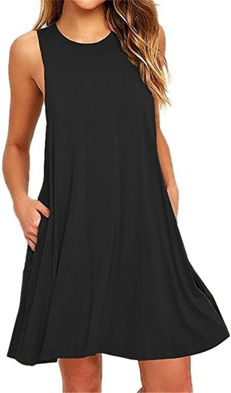 Женское свободное платье-футболка с карманами, Black